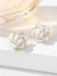 Stud Earrings Shell Flower Natural Pearl Women Handmade DIY Luxury Jewelry Gifts