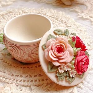 Arts and Crafts Round Flower Jewelry Box Silicone Molds DIY Handmade Clay Cement Concrete Plaster Storage Mold 230625