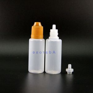 Bottiglie contagocce in plastica LDPE da 20 ml 100 pz / lotto con tappi a prova di bambino Consigli per tappi Vapor e Cig Liquid Spremere capezzolo corto Qrkko