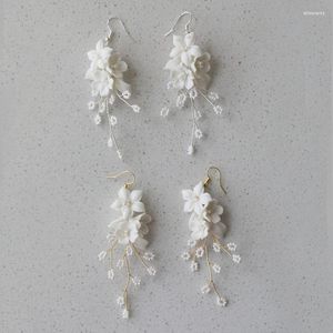 Hair Clips SLBRIDAL Handmade Ceramic Flower Leaf Pearls Bridal Pin Earrings Wedding Sticker Accessories Women Jewelry