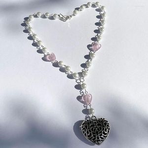 Catene Cuore rosa Collana con catena a rosario con perline di perle Copycat Nucleo Fata Pastello Coquette Dollette Lily Rose Depp