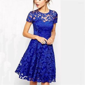 Abiti da festa CHYAOWU Office Lady Blue Lace O-Collo manica corta al ginocchio abito di moda per le donne 2023 Summer Sexy Club Desses Wholsal