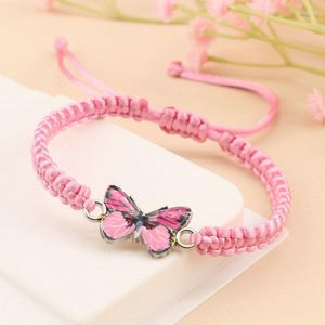 Charm Bracelets Pink String Bracelet for Women Handmade Braided Adjustable Length Butterfly Bangles Girl Fashion Jewelry Gift