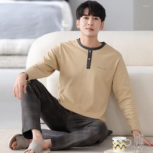 Men's Sleepwear Est M-4XL Cotton Pajamas Set Men Long Sleeve Pyjamas Solid Autumn Home Clothes