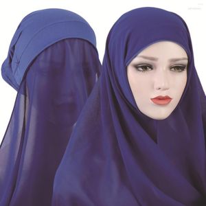 Vestuário étnico Chegada do produto Muçulmano Feminino Hijab Sólido Pérola Chiffon Tecido Xaile Cachecol Islã Capa Interna Touca Turbante
