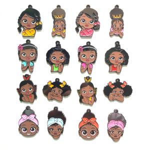 Bracelets 16pcs Cute Black Girl Charms Mix Bundle for Kid Bracelet Making Necklace Pendant Keychain Accessory Jewelry Handcrafts Wholesale