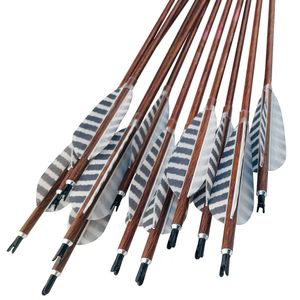 Bow Arrow 6pc Linkboy Archery 32 Inch Pure Carbon Arrows Spine 300 -900 4" Turkey Feather Wood Skin Arrows for Traditional Bow HuntingHKD230626