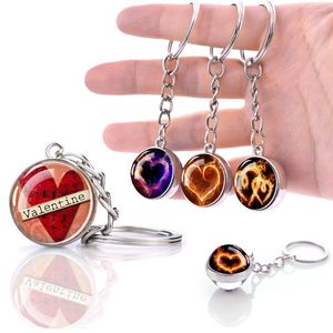 Keychains Esspoc Heart Fire Pendant Keychain Creative Shape Glass Crystal Globe Charm Keyring Valentine's Day Jewelry Gift For Lover