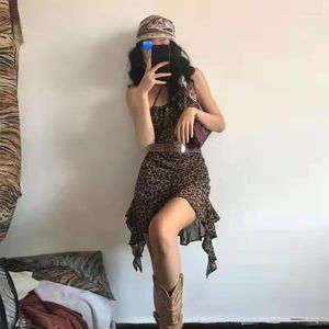 Повседневные платья Leopard Harajuku Fairycore Dress Fishtail Sexy Sling Prom Retro Evening Y2k Beautiful Alt Корейская летняя одежда