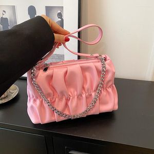 Evening Bags Shoulder Bag For Women 2023 Designer Handbag And Purse Fashion Pleated Underarm Crossbody Pu Leather Silver