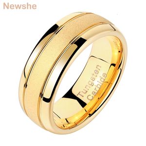 Solitaire Ring she Golden Color Men's Charm Finger Rings 8mm Tungsten Carbide Frosted Bands Wedding Jewelry For Men Size 7-13 TRX059 230626