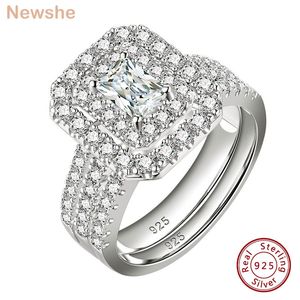 Anello solitario lei 2 pezzi Anelli di fidanzamento in argento sterling 925 Set per le donne Doppio alone Radiant Cut AAAAA CZ Splendidi gioielli 230626