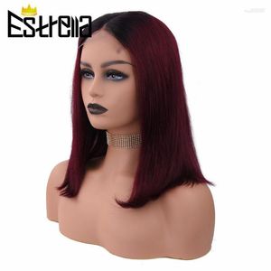 OMBRE RED WIG Krótkie peruki Bob Lace Close Human Hair For Women 1B 99J Prosto Brazylijskie Remy 150% Pre Pluck