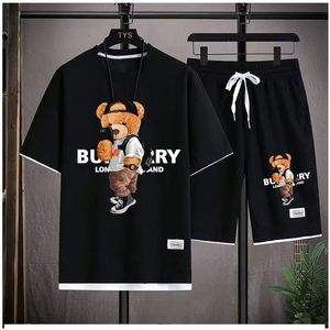 メンズトラックスーツ韓国ファッションプリントベアTシャツショーツ男子セットラグジュアリーレジャー2ピース衣装ストリートウェア夏の品質トラックスーツ230625