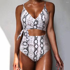 Kvinnors badkläder ett stycke baddräkt 2023Lace upp bikini baddräkt sexig klippa ut halter bodysuit monokini leopard badvärna kvinnor