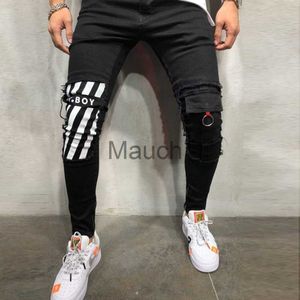 Men's Jeans Mens Cool Designer Brand Pencil Jeans Skinny Ripped Droyed Stretch Slim Fit Hop Pants Wi Holes For Men Printed Jeans J230626