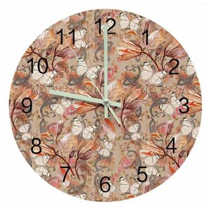 Wall Clocks Antique Flower Leaf Butterfly Luminous Pointer Clock Home Ornaments Round Silent Living Room Office Decor