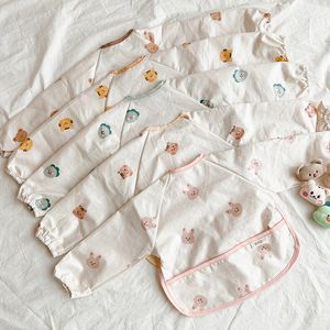 Babetes com bolso para crianças fofas coisas para bebês comendo à prova d'água manga comprida para crianças desenho arte bata alimentação avental de babador