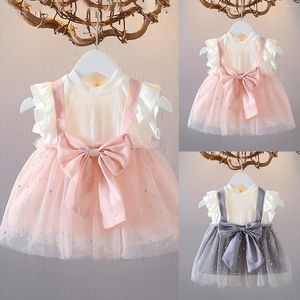 Flickklänningar Summer College Style mode Small och medelstora flickor ärmlös Suspender Fluffy Mesh Princess Dress Storlek 5