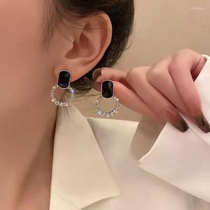 Dangle Earrings 2023 Fashion Hollow Round Crystal Drop For Women Square Black Rhinestones Geometry Korean Design Jewelry