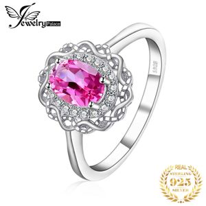 Solitaire Ring JewelryPalace Infinity Genuine Oval Pink Topaz 925 Sterling Silver Halo Ring for Woman Gemstone Fine Jewelry Anniversary Gift 230626