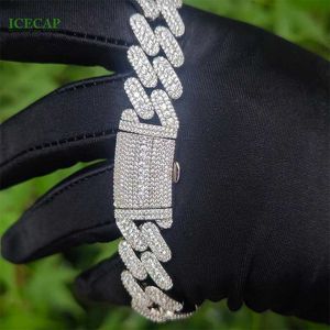 925 Silver Bracelet Vvs Moissanite Cuban Chain Bangle 3 Rows Diamond Miami Cuban Link Chain for Men