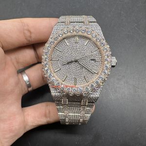 New Men's Iced Diamond Watch 2Tone Rose Gold Case Watch Biger Diamond Bezel 8215 Automatic Movement Shiny Good Wristwatch