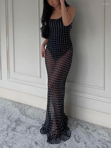 Casual Dresses Women Sexy Bodycon Spaghetti Strap Cowl Neck prickar Print Party Dress Low Back Long Long