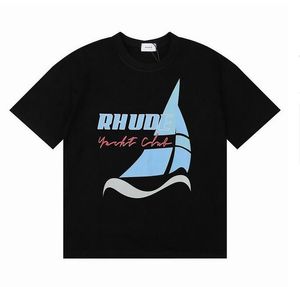 High quality Rhude Mens women T shirts Designer Summer High Street Fashion leisure loose Cottons print Luxurys trend Couple tops Clothing Size S-XL