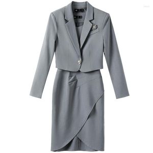 Work Dresses Lenshin 2 Piece Gray Set Formal Dress Suit Office Lady Women Autunm Business Blazer And Sleeveless Clothes