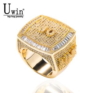 Solitaire Ring Uwin Anpassade personliga namnringar 1-9 Bokstäver Full Iced Out Cubic Zirconia Name Party Rings Men and Women Hiphop SMYELTY 230626