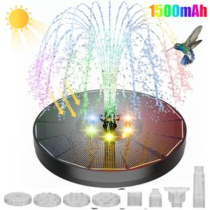 Garden Decorations Solar Fountain Water Pump with color LED Lights for Bird Bath 3W 7 Nozzles 4 Fixers Floating Pond Tank 230626