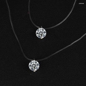 Kolye Kolye Basit Kadın Chocker Görünmez Zincir Şeffaf Olta Kolye Kristal Rhinestone Gerdanlık Boyun Üzerinde