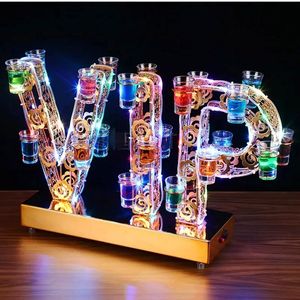 Creative VIP Shape LED Vassoio da cocktail Portabicchiere da vino Ricaricabile Bar NightClub Disco Party Servizio VIP Shot Glass Rack Decor