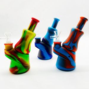 Senaste färgglada silikonbubblerpipor med glashandtag Filtertrattkvartskål Torra ört Tobaksvattenrörssapah Shisha Rökning Bong Holder Handpipes