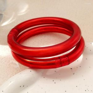 Armreif, Modeschmuck, glänzendes rotes Armband, Armreifen, elegantes Temperament, hochwertiges Kunststoffrohr, innen glitzernd, für Frauen