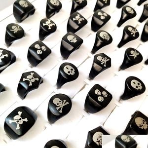 Band Rings 30Pcs/Lot Wholesale Top Mix Skl Biker Ring Hip-Hop Jewelry Classic Punk Black Gothic Alloy Men Women Party Skeleton Drop D Dhdg3