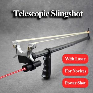 Bow Arrow High Precision Straight Rod Telescop Slingshot High Power Flat Rubber Band rostfritt stål katapult utomhusjakt skytte230626