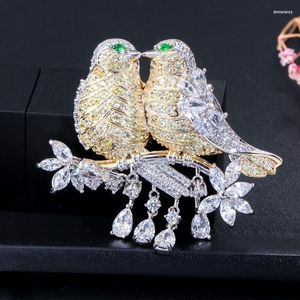 Broches ThreeGraces Exquisite Cubic Zirconia 2 Tone Gold Color Big Lucky Bird Shape For Women Brazilian Party Jewelry XZ024