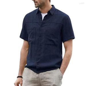 Camisas casuais masculinas Tops de verão modernos com botões de absorção de suor gola virada para baixo Camisa masculina