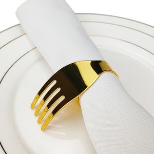 Anel de toalha 12 peças guardanapo porta-garfo anel para decoração de mesa de jantar Rond De Serviette Ouro Prata Metal Casamento 230627
