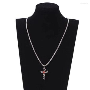 Kedjor rostfritt stål ängel heliga hjärthalsband för kvinnor män The Vampire Diaries Red Crystal Pendant Halsband Punk smycken