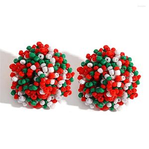 Saplama Küpe NOEL (Kırmızı/Yeşil/Beyaz) 28mm Büyük Tohum Boncuk Topper Dome Küpe 1 Çift Bulma Pom Kelime Bağlayıcı Aksesuar