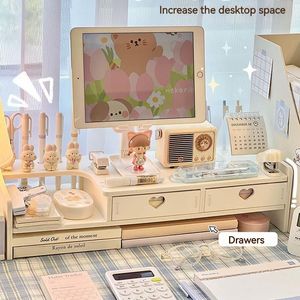 Pencil Cases Desktop Elevated Rack With Drawers Simple Ins Wind Student Desk Computer Tablet Stationery Storage Organizer 230627