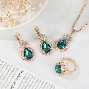 Wedding Jewelry Sets Luxury Original 18k gold earrings Gold Plated Fashion Women Bridal Water Drop Green Stone Necklace Earrings 230627