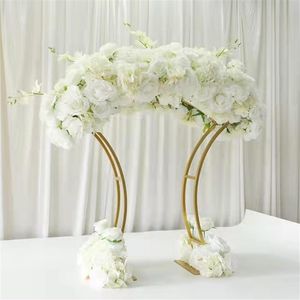 Bröllopsdekoration Flower Vase El Table Centerpieces Floral Row Metal Holder Flower Rack Shiny Gold Arch Stand Grand-Event Part236o