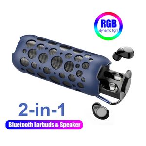 2 in 1 Wireless TWS Auricolare Altoparlante Bluetooth Touch Sport Cuffie Bassi potenti Cassa di risonanza Altoparlanti portatili Auricolari in-ear