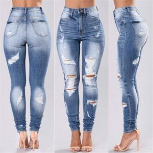 Calças jeans femininas cintura alta justas rasgadas jeans skinny elásticas