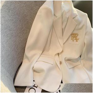 Women'S Suits Blazers Womens Letter Embroidery Suit Jacket White For Women Long Sleeve Oversized Coat Loose Blazer Office Ladies B Dh5D8