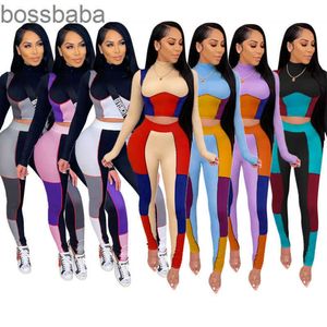 Women Tracksuits Designers Clothes 2023 Joggers Suit Sets Panelled Color Fashion Slim matching crop top Hip gym leggings Tight Two Piece Set 818